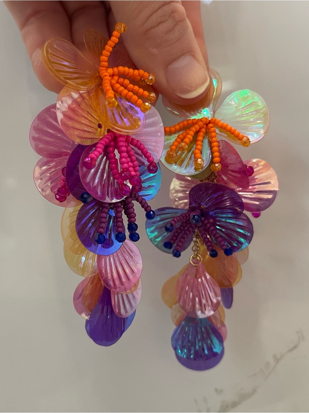 Vibrant Multicolor Sequin Floral Drop Earrings - Orange Accent